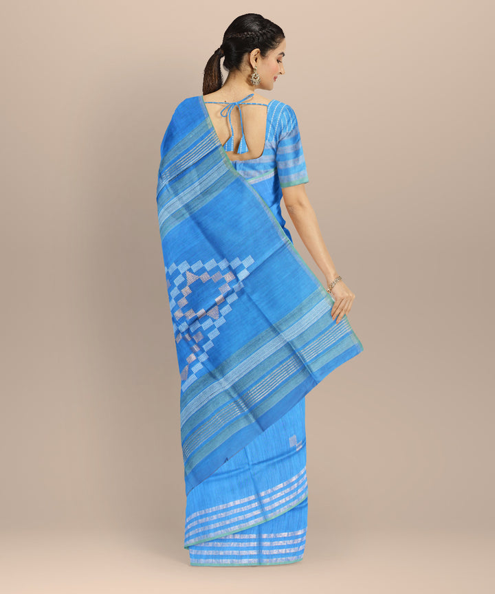 Sky blue striped border raw silk handloom bhagalpur saree