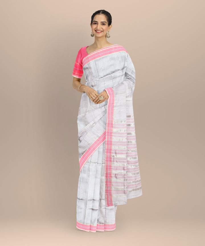 Grey pink raw silk hand loom bhagalpur saree