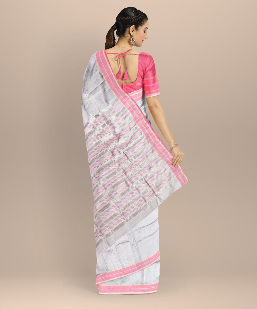 Grey pink raw silk hand loom bhagalpur saree