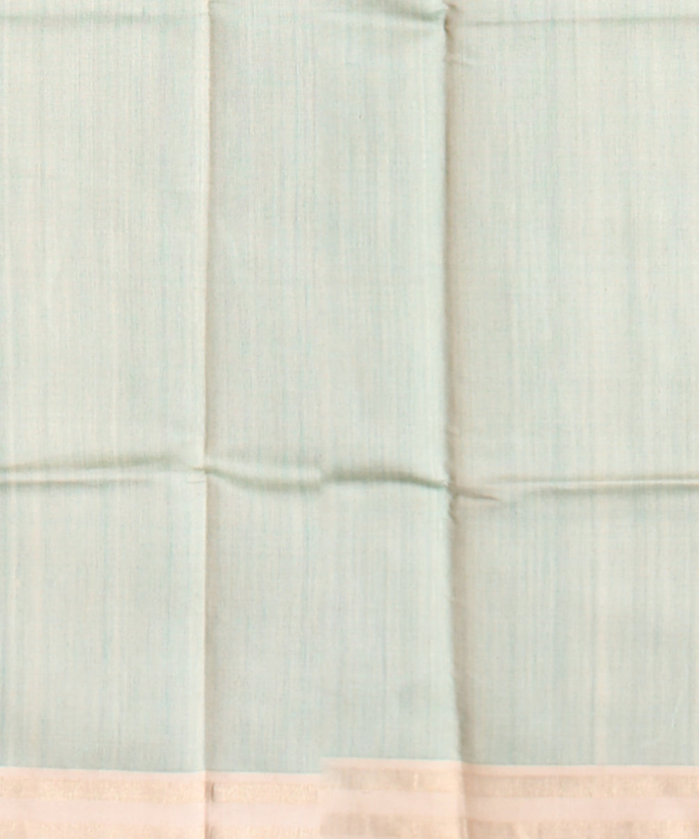 Cyan green grey raw silk handloom bhagalpur saree