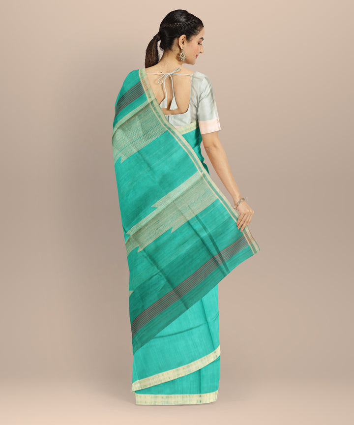 Cyan green grey raw silk handloom bhagalpur saree
