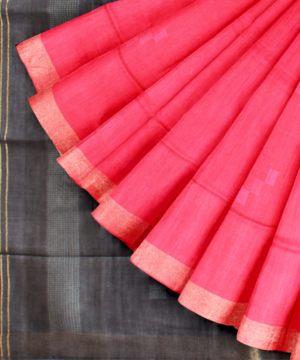 Pink grey raw silk handloom bhagalpur saree