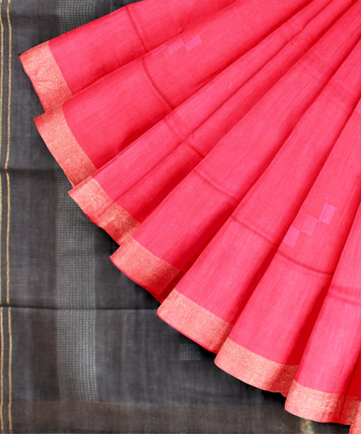 Pink grey raw silk handloom bhagalpur saree