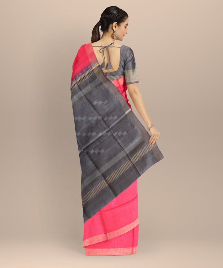 Pink grey raw silk handloom bhagalpur saree