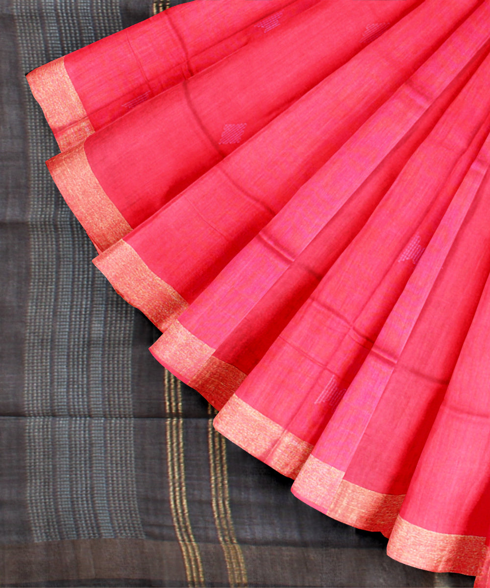 Red grey raw silk hand loom bhagalpur saree