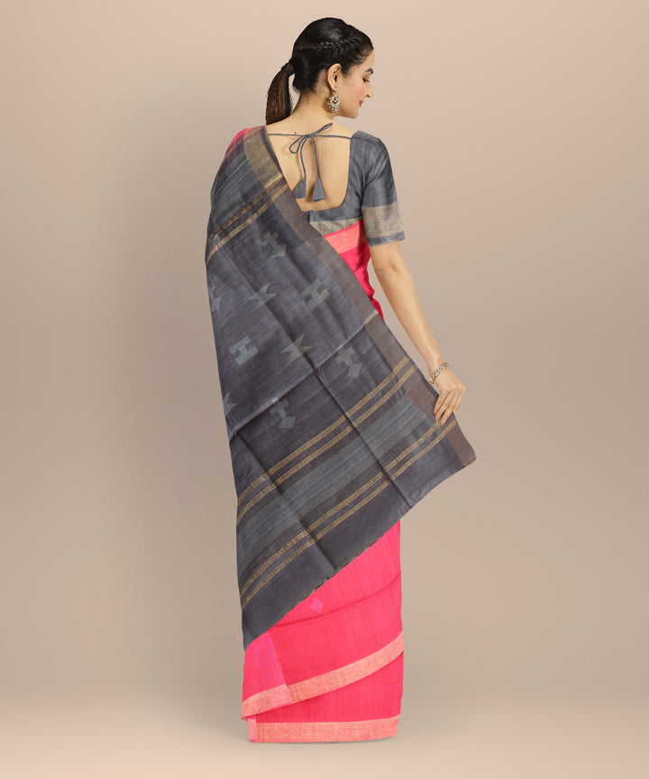 Red grey raw silk hand loom bhagalpur saree