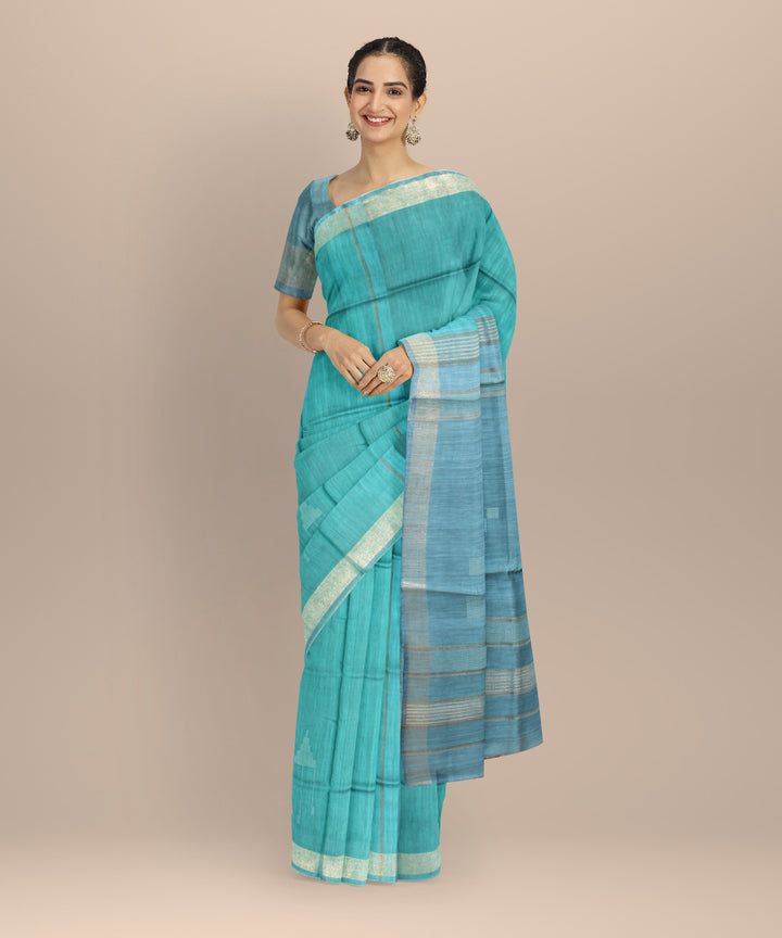 Sky blue grey raw silk hand loom bhagalpur saree