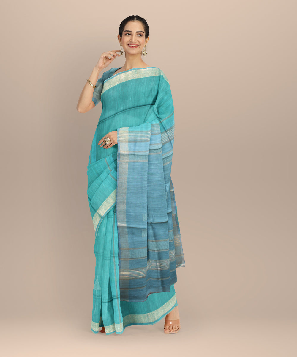 Sky blue grey raw silk hand loom bhagalpur saree