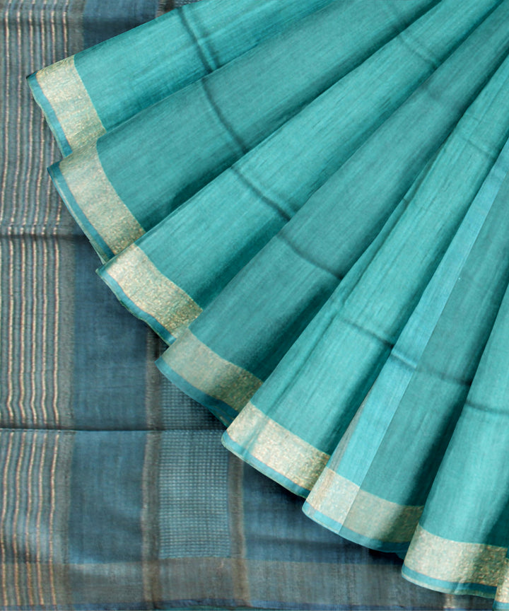 Sky blue grey raw silk hand loom bhagalpur saree