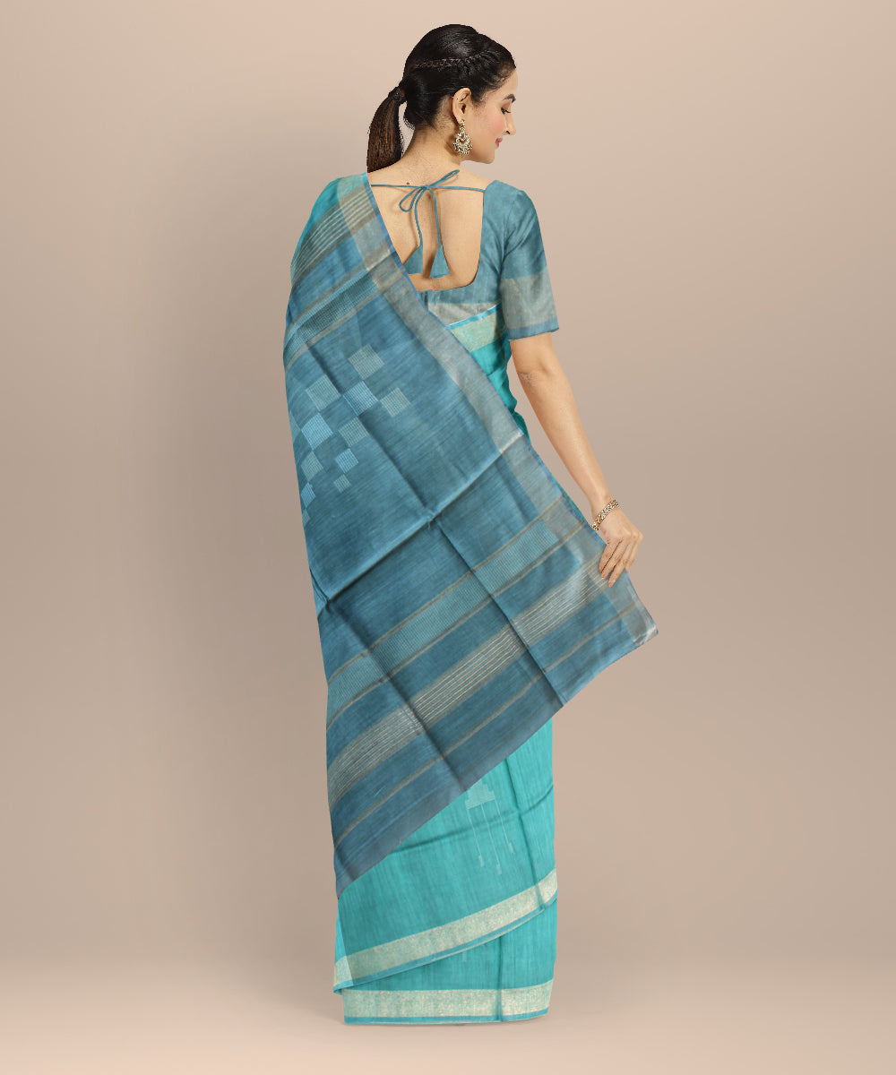Sky blue grey raw silk hand loom bhagalpur saree