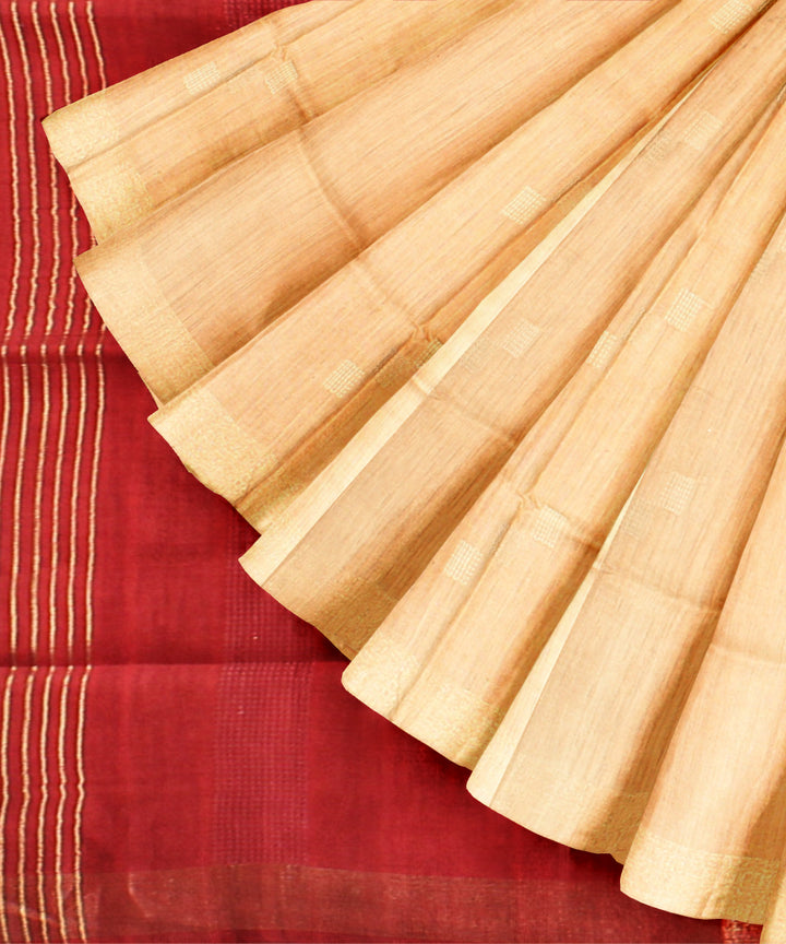 Beige maroon raw silk hand loom bhagalpur saree