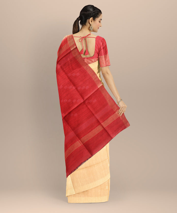 Beige maroon raw silk hand loom bhagalpur saree