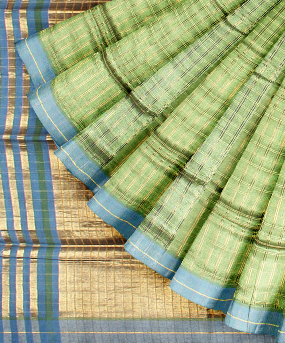 Light green gold zari raw silk handloom bhagalpur saree
