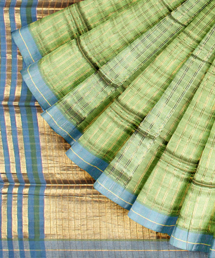 Light green gold zari raw silk handloom bhagalpur saree