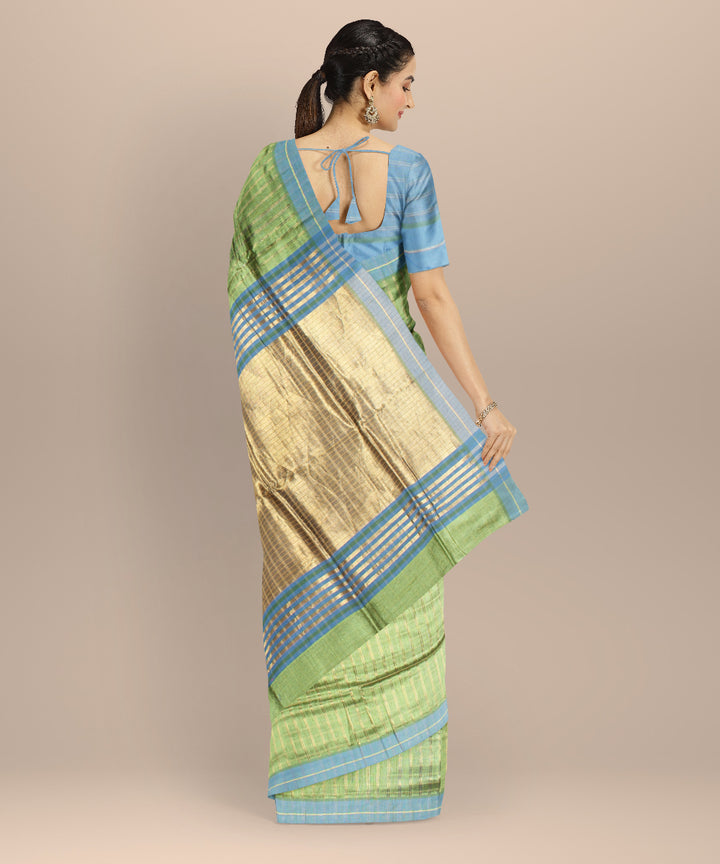 Light green gold zari raw silk handloom bhagalpur saree