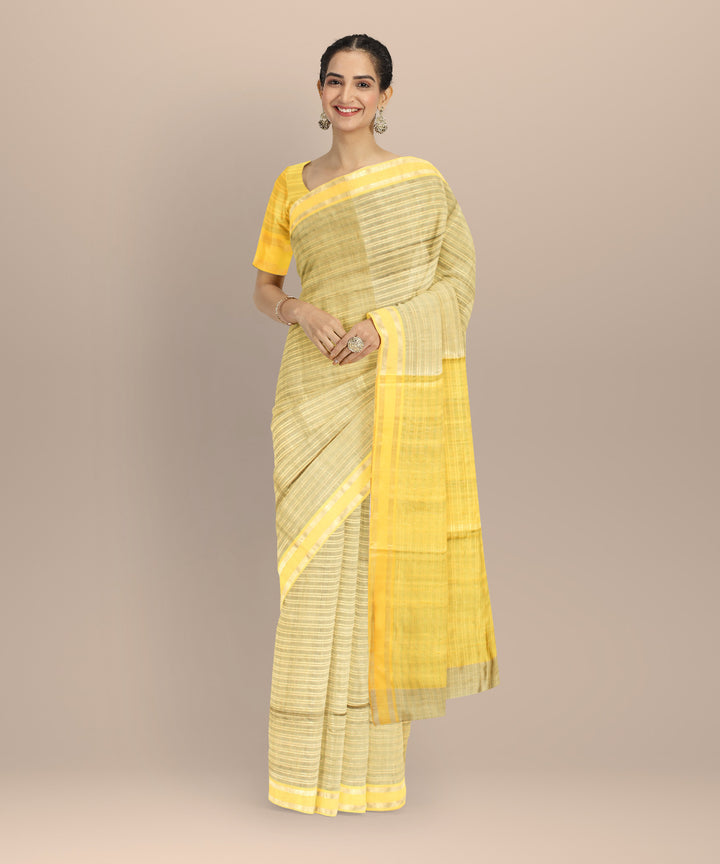 Grey yellow raw silk handloom bhagalpur saree