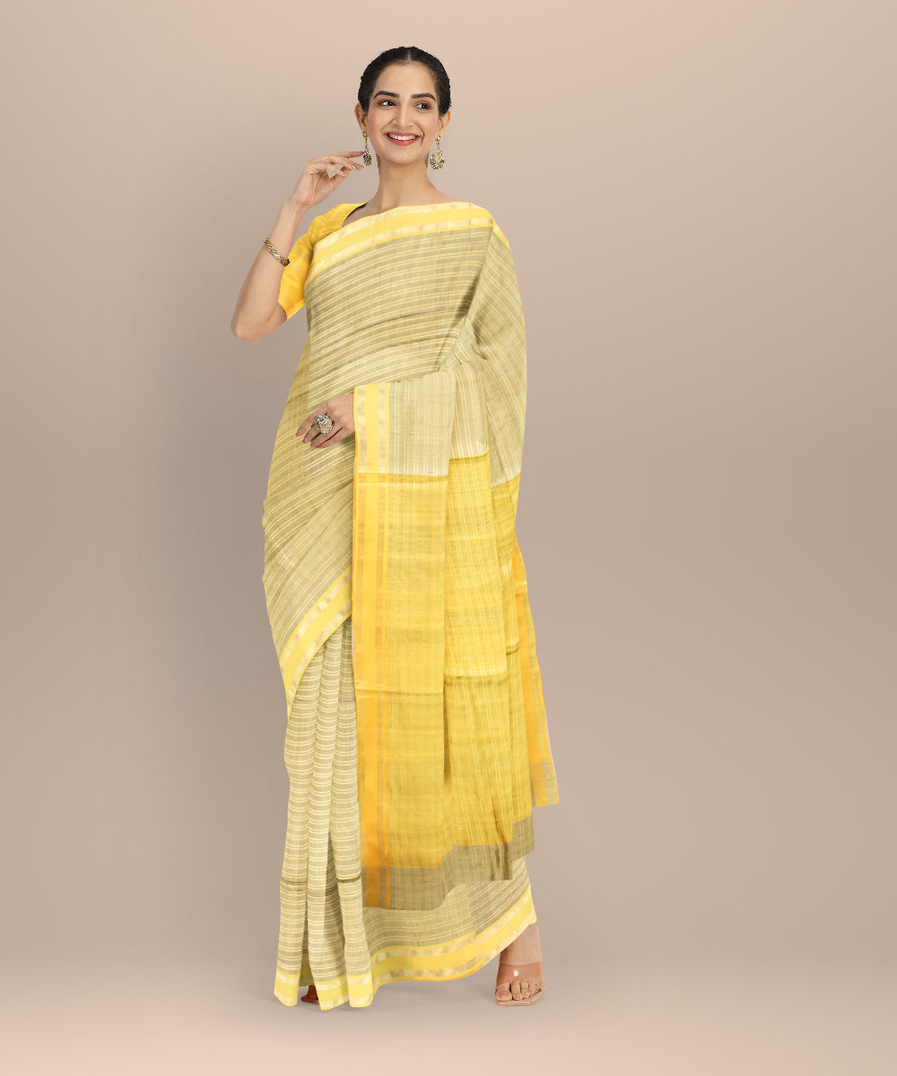 Grey yellow raw silk handloom bhagalpur saree
