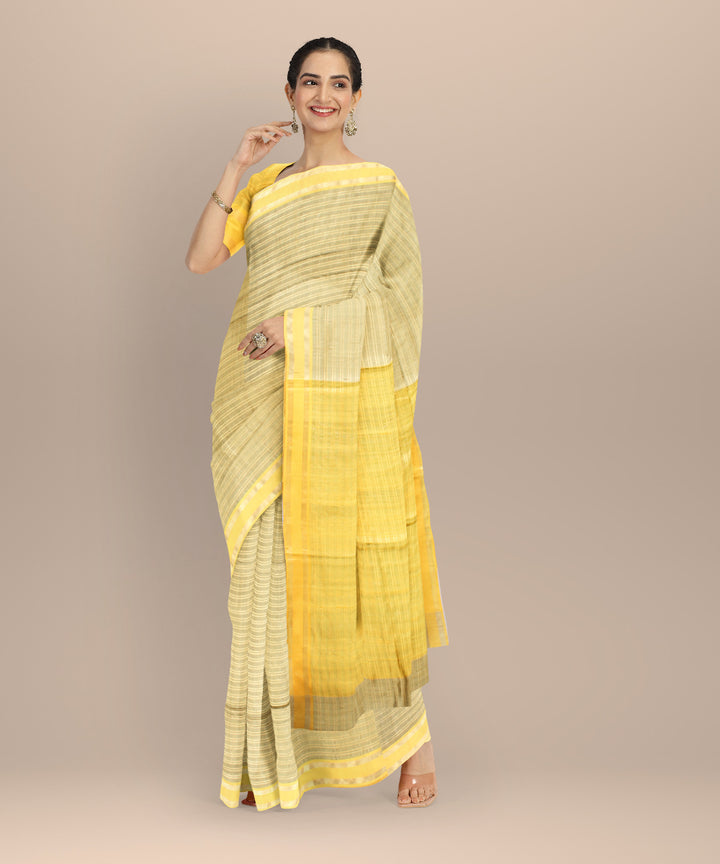 Grey yellow raw silk handloom bhagalpur saree
