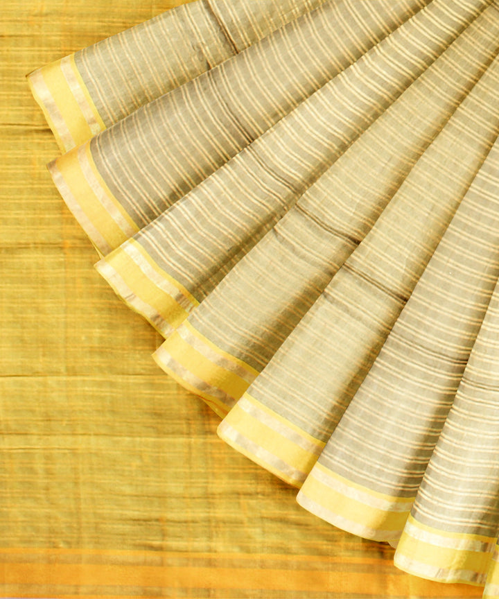 Grey yellow raw silk handloom bhagalpur saree