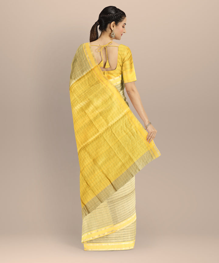 Grey yellow raw silk handloom bhagalpur saree
