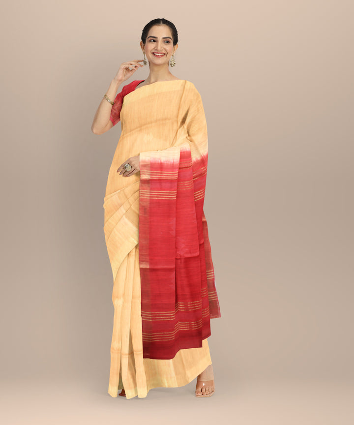Beige maroon raw silk bhagalpur handloom saree