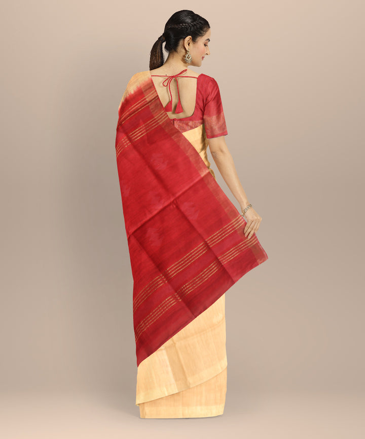 Beige maroon raw silk bhagalpur handloom saree