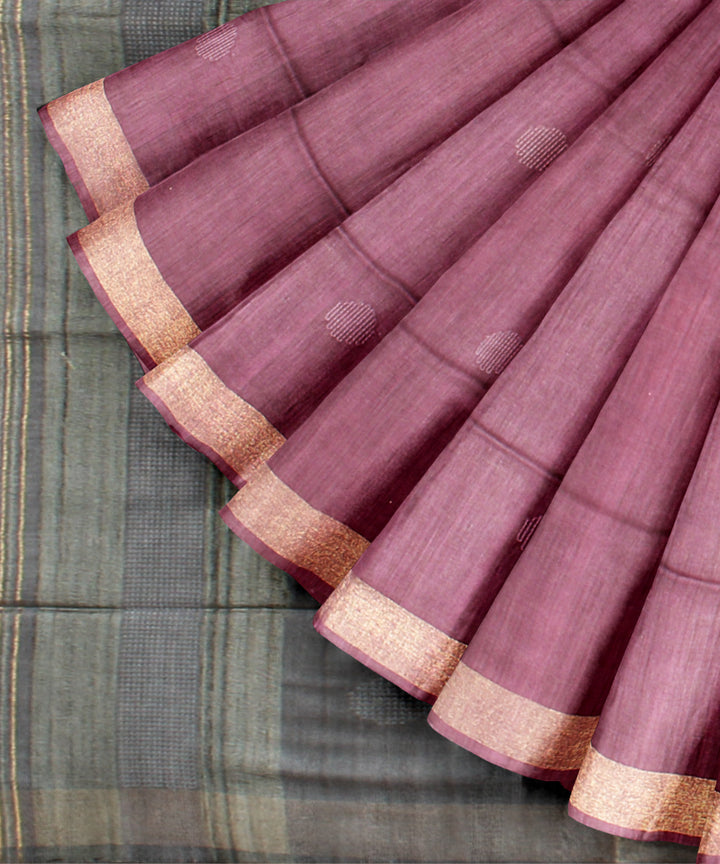 Purple grey raw silk hand loom bhagalpur saree