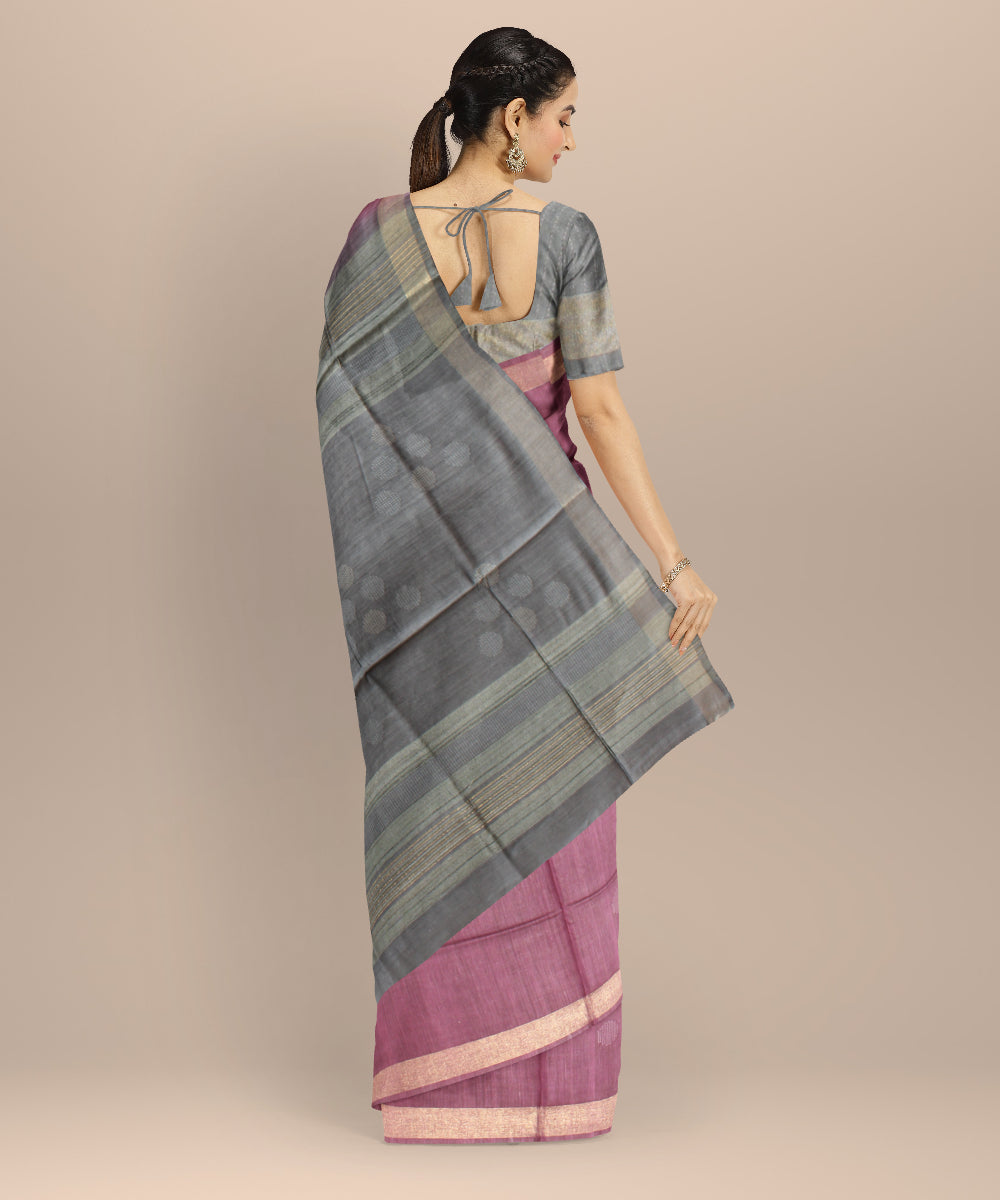Purple grey raw silk hand loom bhagalpur saree