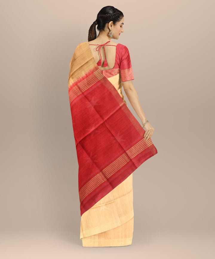 Beige maroon raw silk handloom bhagalpur saree