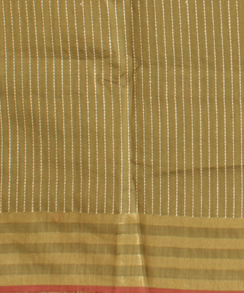 Brown olive green raw silk handloom bhagalpur saree