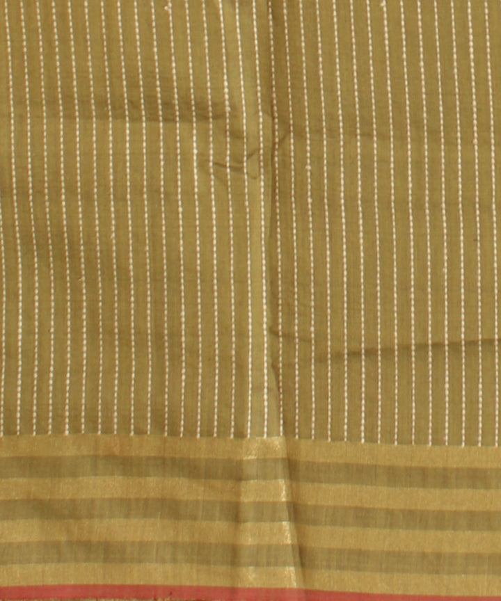 Brown olive green raw silk handloom bhagalpur saree