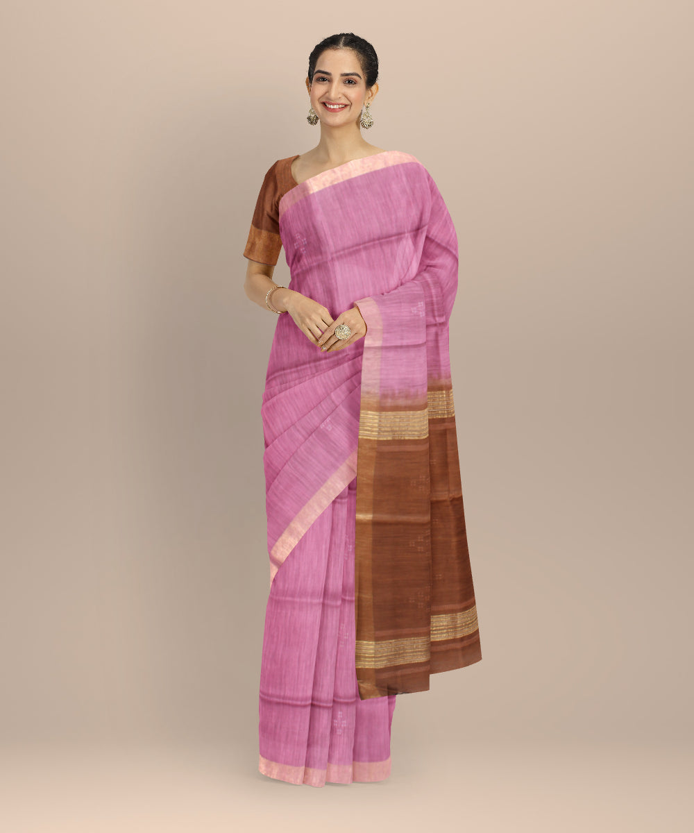 Purple brown raw silk handloom bhagalpur saree