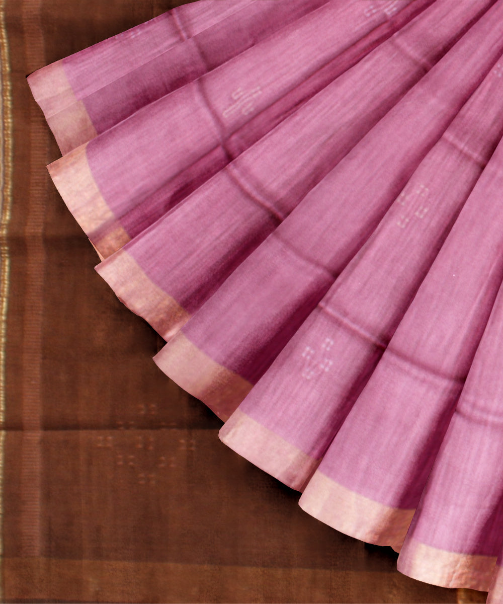 Purple brown raw silk handloom bhagalpur saree