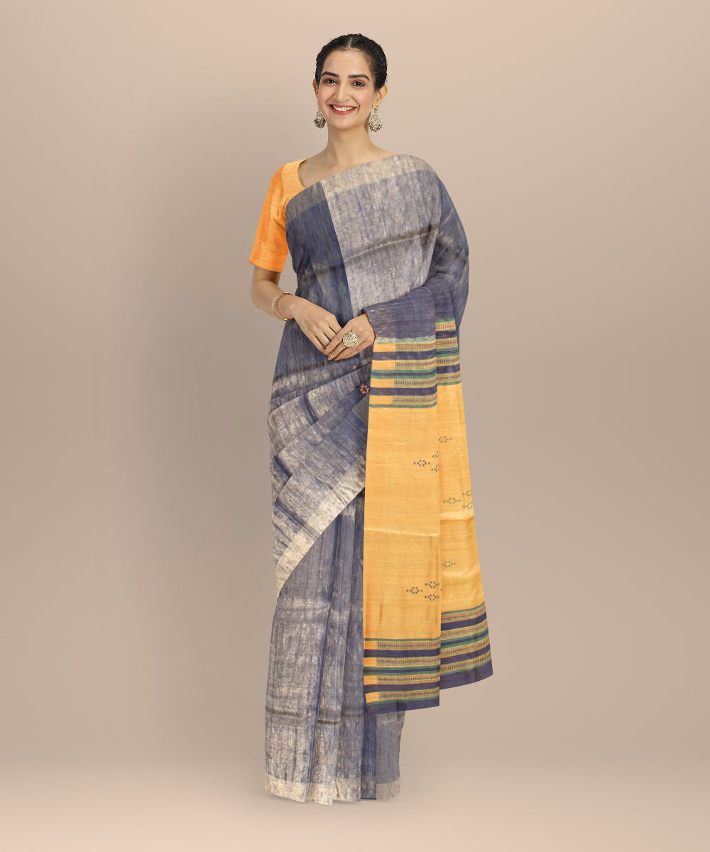 Grey beige raw silk handloom bhagalpur saree