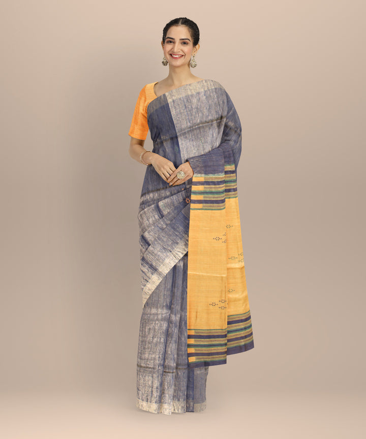 Grey beige raw silk handloom bhagalpur saree
