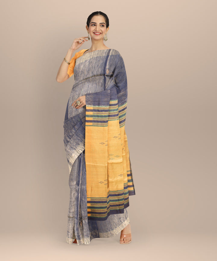 Grey beige raw silk handloom bhagalpur saree