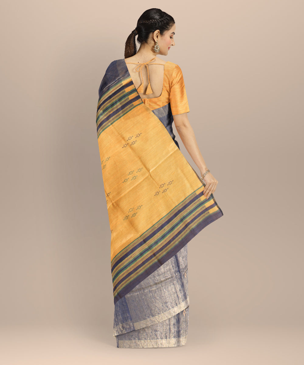 Grey beige raw silk handloom bhagalpur saree