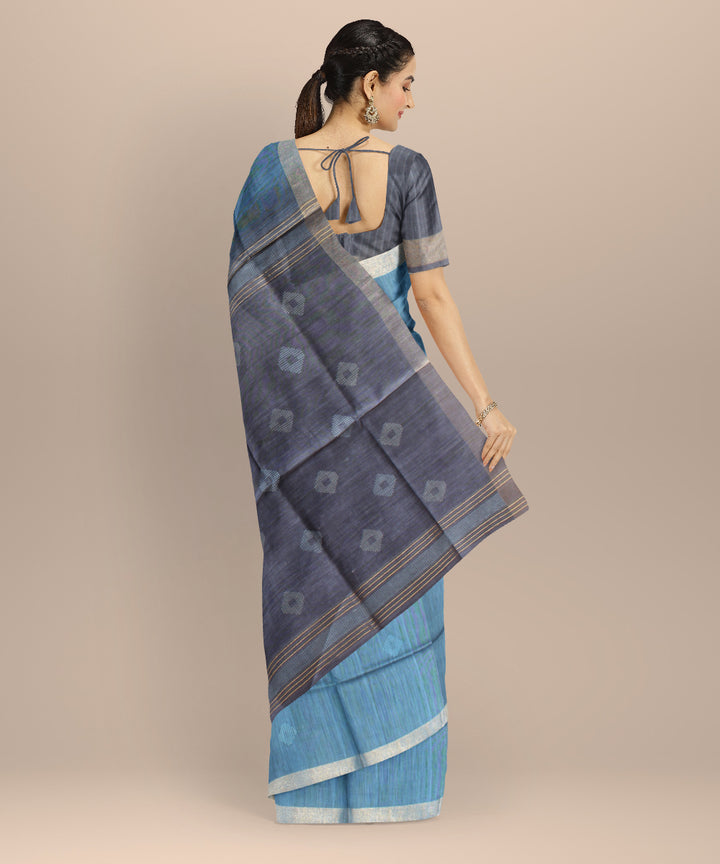 Sky blue grey raw silk handwoven bhagalpur saree