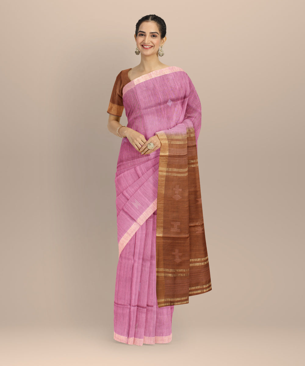 Pink brown raw silk handloom bhagalpur saree