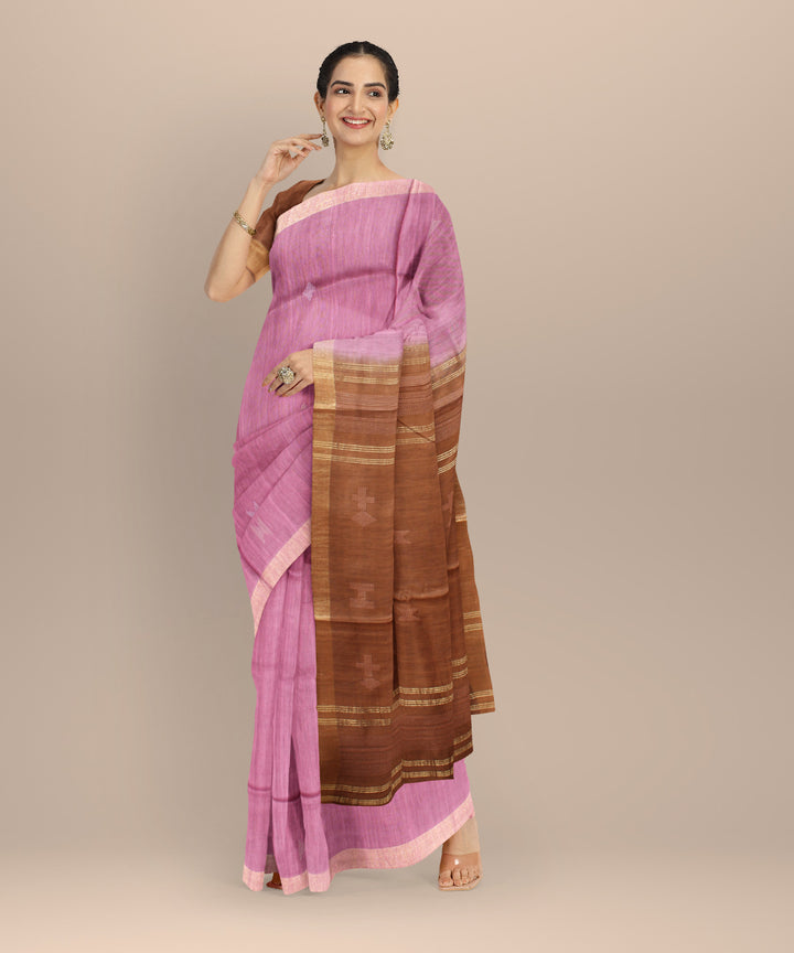 Pink brown raw silk handloom bhagalpur saree