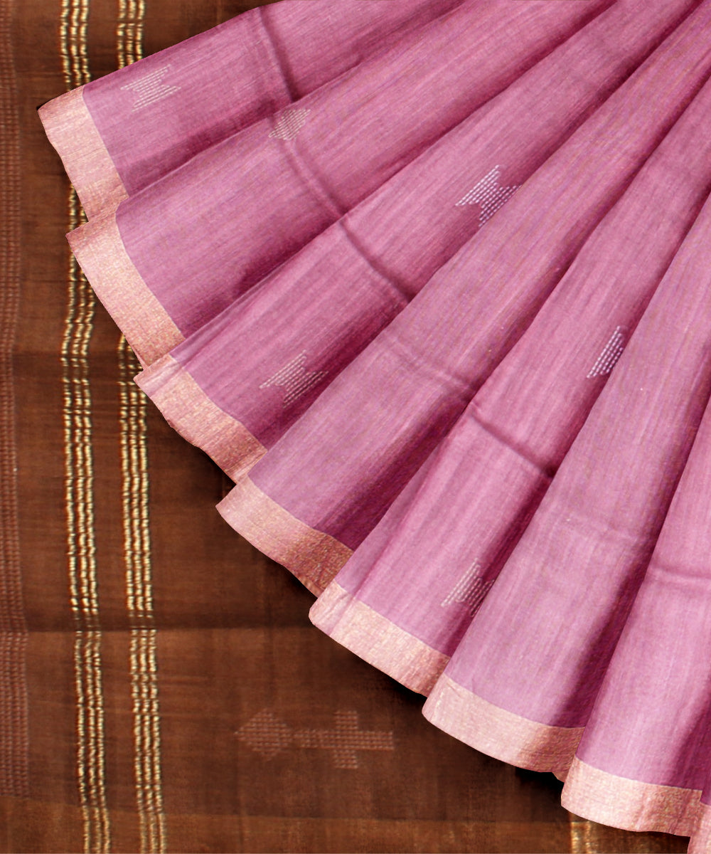 Pink brown raw silk handloom bhagalpur saree