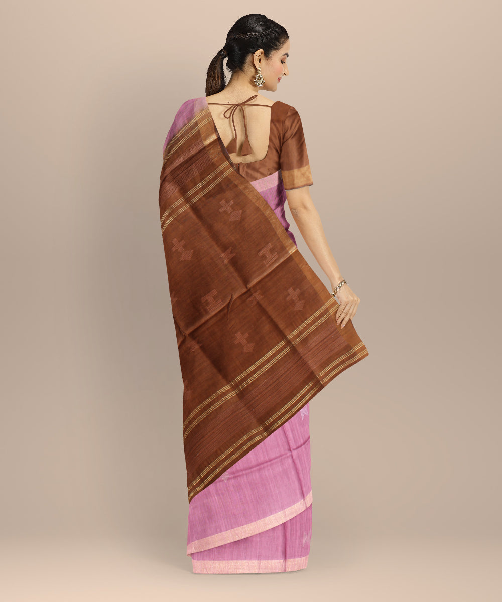 Pink brown raw silk handloom bhagalpur saree