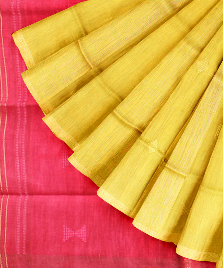 Yellow pink raw silk handloom bhagalpur saree