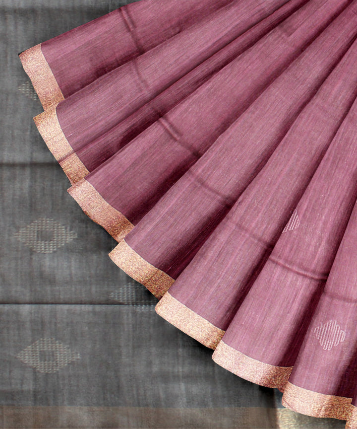 Purple grey raw silk handloom bhagalpur saree