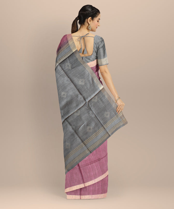 Purple grey raw silk handloom bhagalpur saree