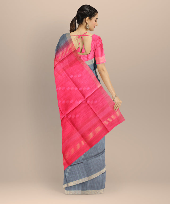 Grey red raw silk hand loom bhagalpur saree