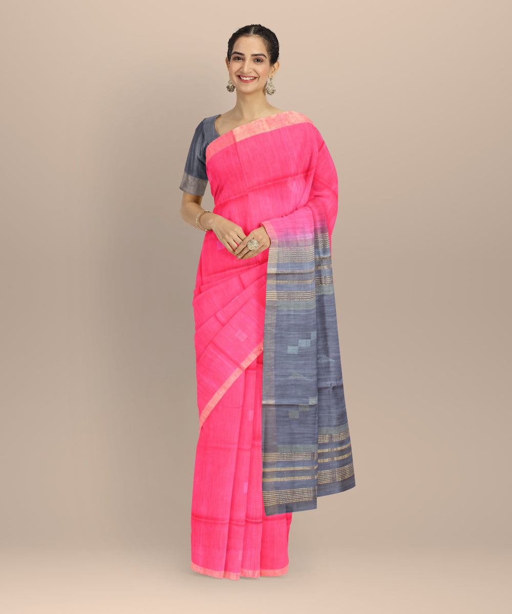 Red grey raw silk handloom bhagalpur saree