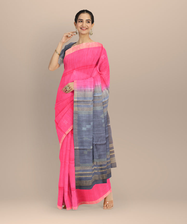 Red grey raw silk handloom bhagalpur saree