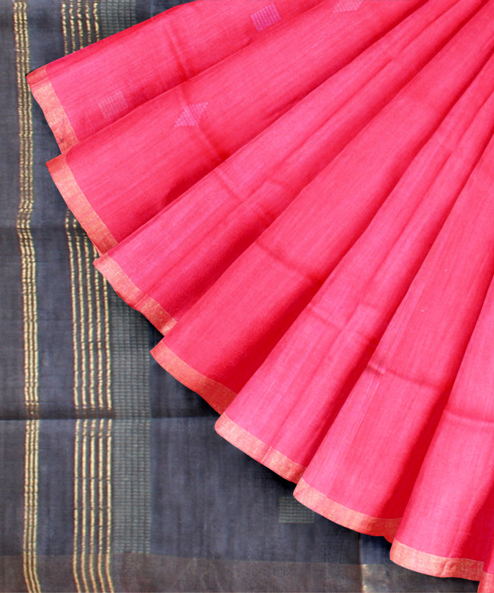 Red grey raw silk handloom bhagalpur saree