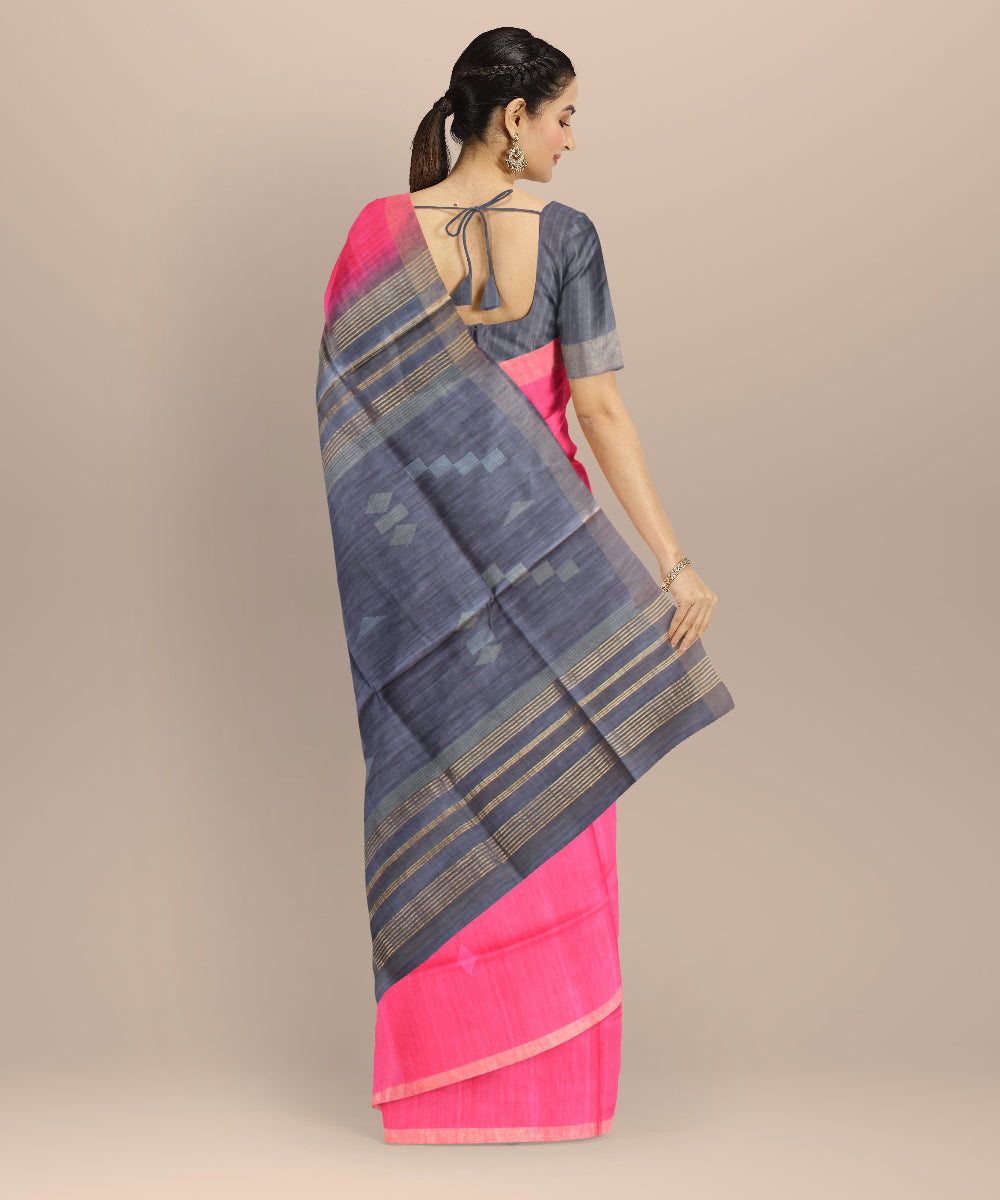 Red grey raw silk handloom bhagalpur saree